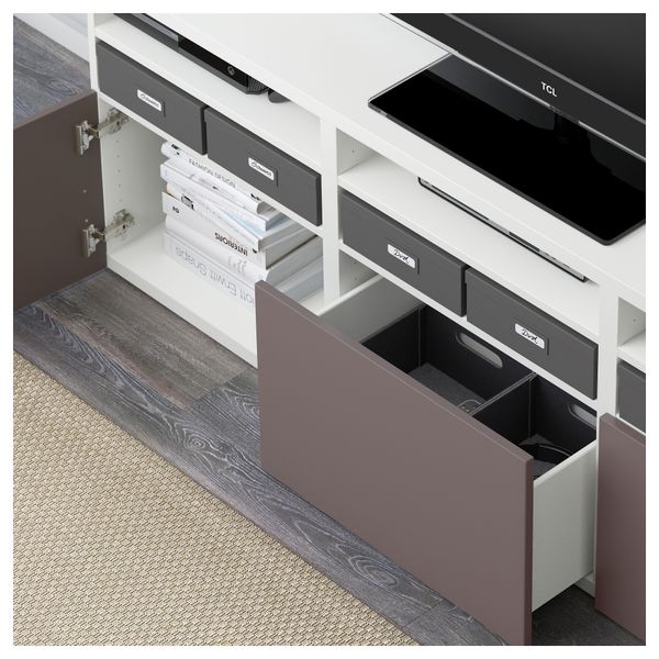 Шкаф для ТВ, комбинированный, стекляные дверцы БЕСТО, белый, Вальвикен темно-коричневый, прозрачное стекло (180x40x192 см) - фото 3