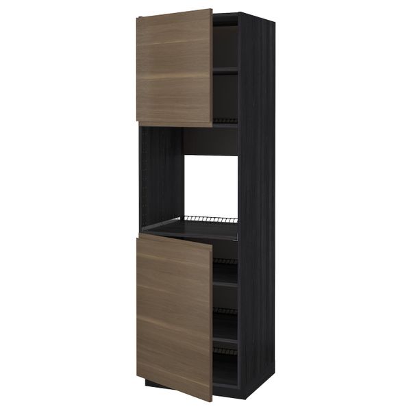 Высокий шкаф для духовки/2дверцы/полки, черный/Воксторп грецкий орех 60x60x200 см IKEA МЕТОД 792.248.13 - схема-чертеж с размерами