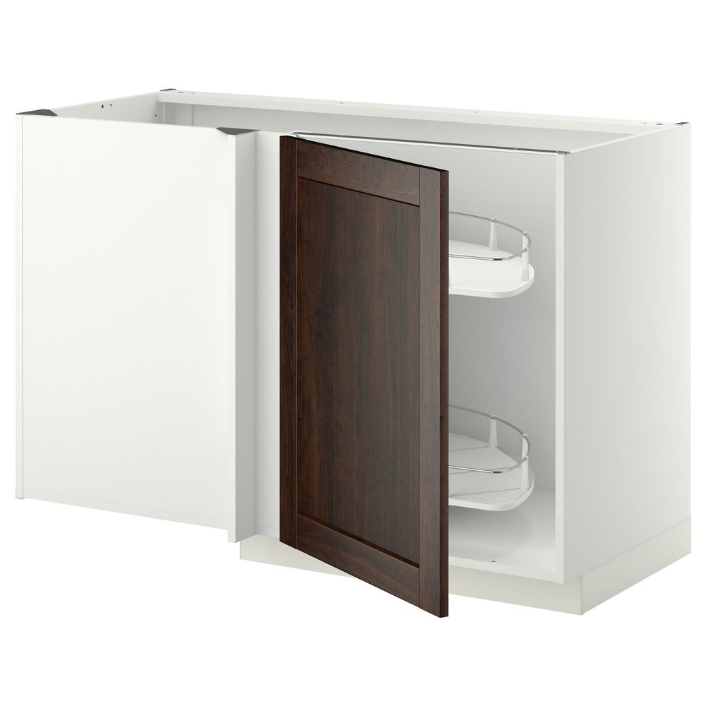 Угловой напольный шкаф с выдвижной секц, белый/Эдсерум коричневый 128x68 см IKEA METOD МЕТОД 092.268.20 - фото 1