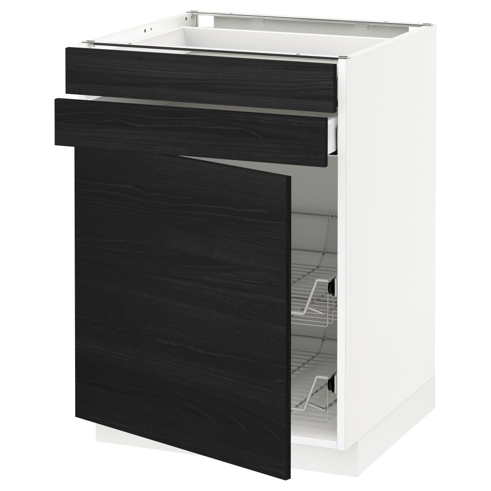 Напольный шкаф, дверца, 2 ящика, проволочных корзин МЕТОД / МАКСИМЕРА, белый, Тингсрид черный - схема-чертеж с размерами