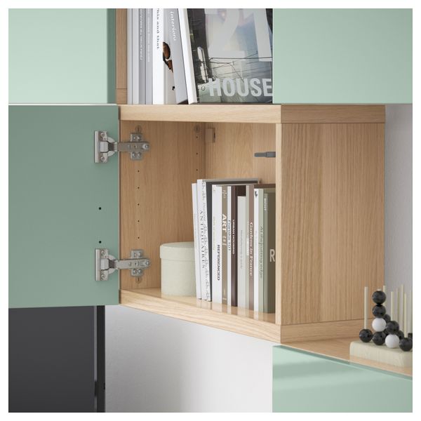 Шкаф для ТВ, комбинация БЕСТО, под беленый дуб, Сельсвикен глянцевый/серо-зеленый светлый (240x20/40x204 см) - фото 4