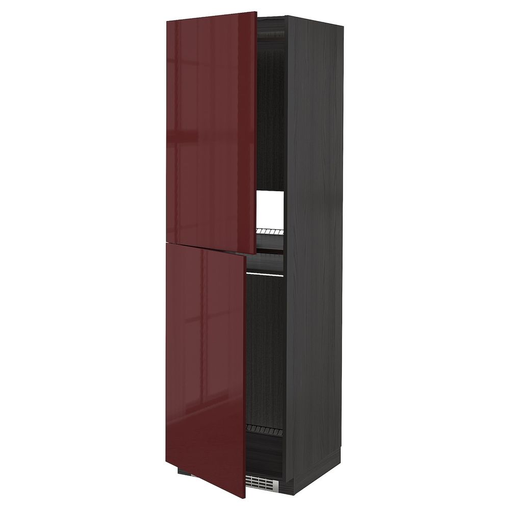 Высокий шкаф для холодильник/мороз, черный Калларп/глянцевый темный красно-коричневый 60x60x200 см IKEA МЕТОД 493.281.43 - схема-чертеж с размерами