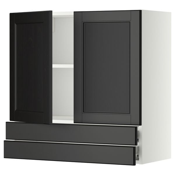 Навесной шкаф, 2 дверцы, 2 ящика МЕТОД / ФОРВАРА, белый, Лаксарби черно-коричневый - фото 1