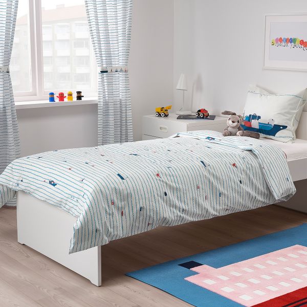 Пододеяльник и наволочка, орнамент «волны/корабли»/синий 150x200/50x70 см IKEA UPPTÅG УППТОГ 404.402.95 - фото 4