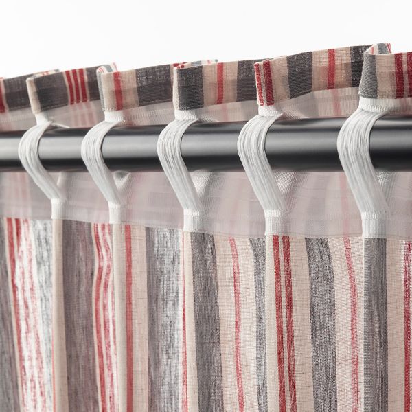Гардины, 2 шт., серый/красный в полоску 145x300 см IKEA BERGSKRABBA БЕРГСКРАББА 204.508.60 - фото 3