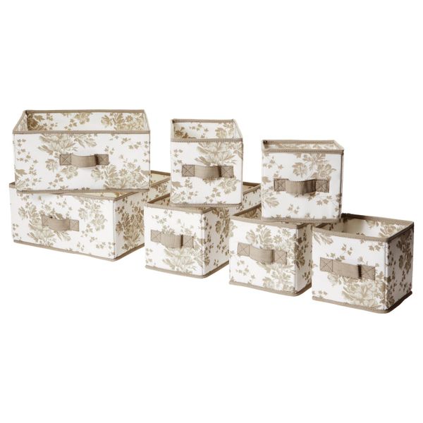 Коробка, 7 шт., бежевый, белый цветок IKEA ГАРНИТУР 103.804.91 - фото 1