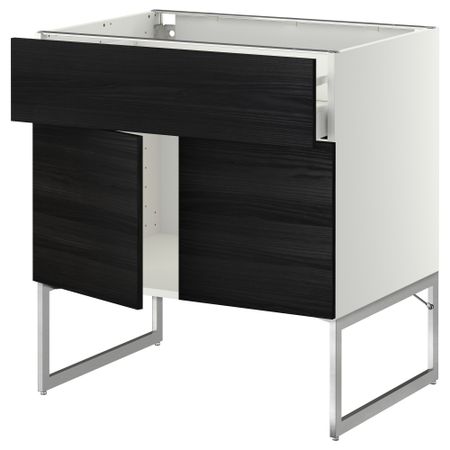 Напольный шкаф, полки, ящик, 2 двери МЕТОД / МАКСИМЕРА, белый, Тингсрид черный
