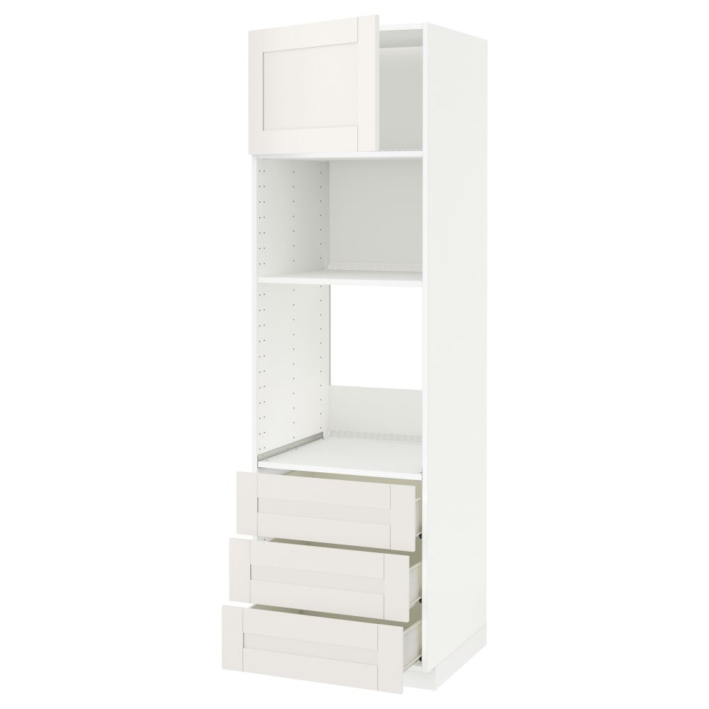 Высокий шкаф для духовки/СВЧ дверца, 3 ящика МЕТОД / ФОРВАРА, белый, Сэведаль белый - схема-чертеж с размерами