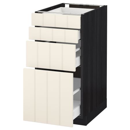 Напольный шкаф 4 фронтальных панели, 4 ящика МЕТОД / МАКСИМЕРА, черный, Хитарп белый с оттенком