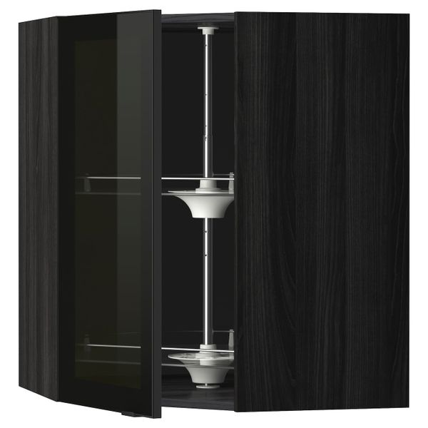 Угловой навесной шкаф с вращающейся секция, стеклянная дв, черный/Ютис дымчатое стекло 68x80 см IKEA МЕТОД 393.306.22 - схема-чертеж с размерами