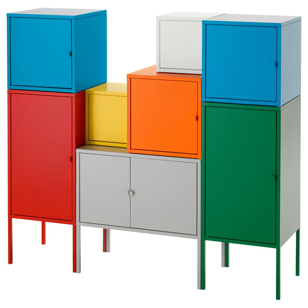 Комбинация для хранения ЛИКСГУЛЬТ, бел/зелен/син/желтый, красный/оранжевый/серый (130x117 см) - фото 1