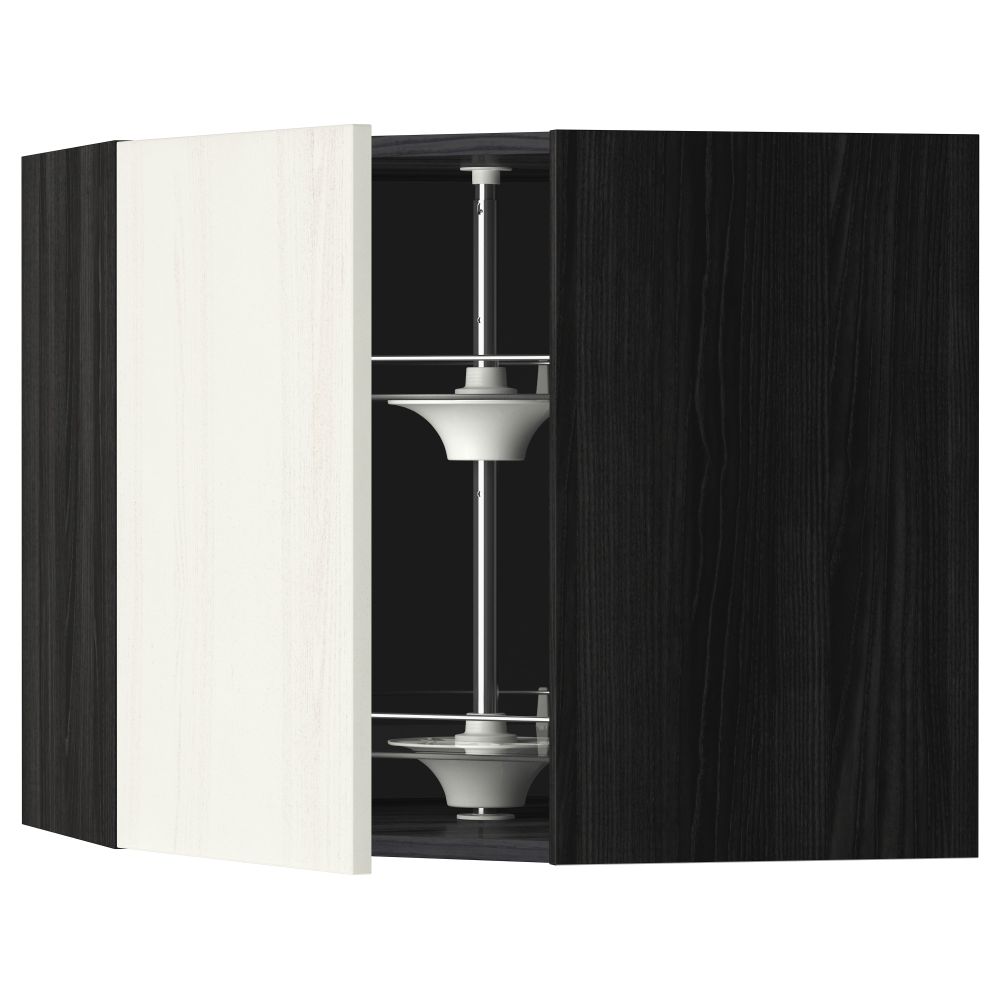 Угловой навесной шкаф с вращающейся секцией МЕТОД, черный, Росдаль белый - схема-чертеж с размерами