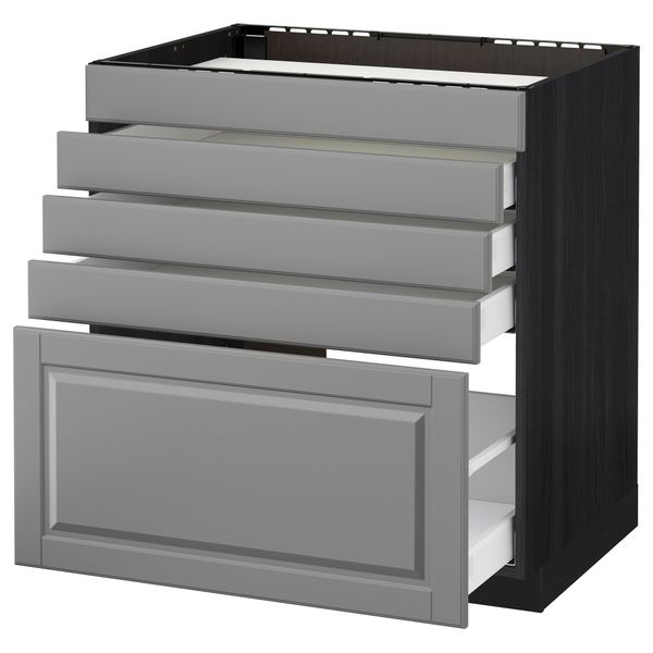 Напольный шкаф для варочной панели, 5 фасадов, 4 ящиков МЕТОД / МАКСИМЕРА, черный, Будбин серый - схема-чертеж с размерами