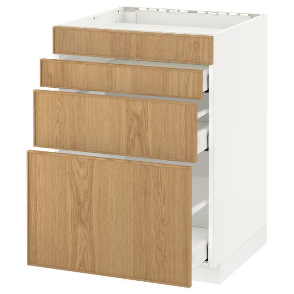 Напольный шкаф для духовки, 4фасада, 3 ящика МЕТОД / МАКСИМЕРА, белый, Экестад дуб - схема-чертеж с размерами
