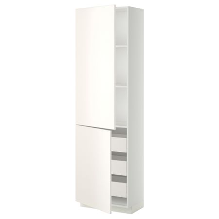 Высокий шкаф + полки, 3 ящика, 2 дверцы МЕТОД / ФОРВАРА, белый, Веддинге белый