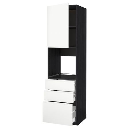 Высокий шкаф для духовки/дверь/3 ящика МЕТОД / МАКСИМЕРА, черный, Воксторп белый