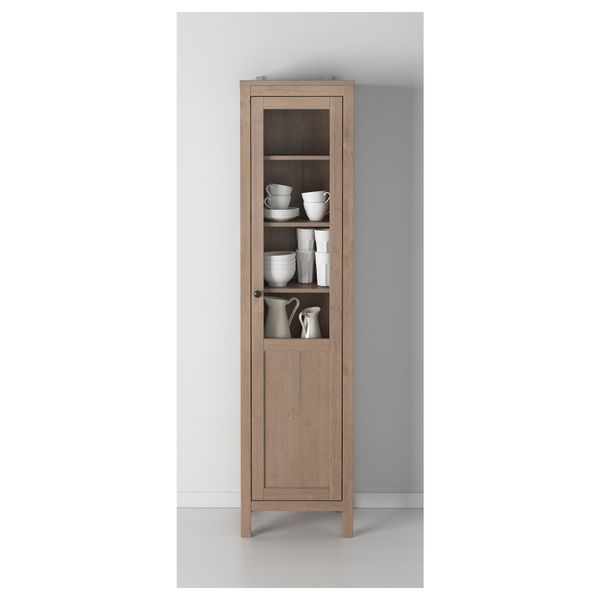 Шкаф с глухой, стеклянной дверцей ХЕМНЭС, серо-коричневый (49x197 см) - фото 2