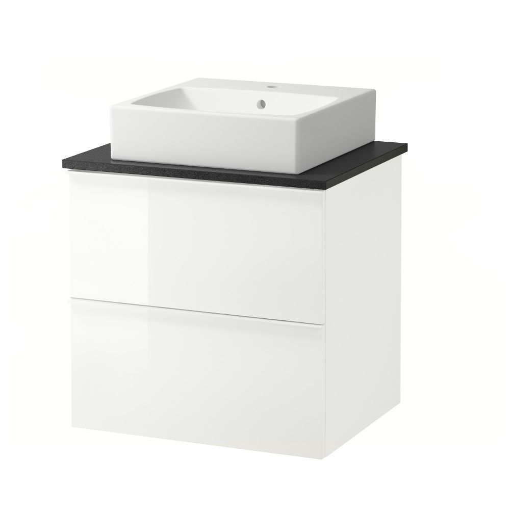 Шк п-раковину/столешн45x45/раковина ГОДМОРГОН/АЛДЕРН / ТОРНВИКЕН, глянцевый белый, черный (62x49x72 см) - схема-чертеж с размерами