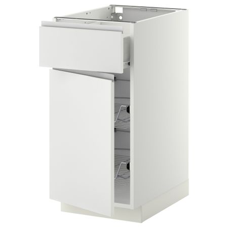 Напольный шкаф с проволочной корзиной, ящиком, дверью МЕТОД / ФОРВАРА, белый, Нодста белый