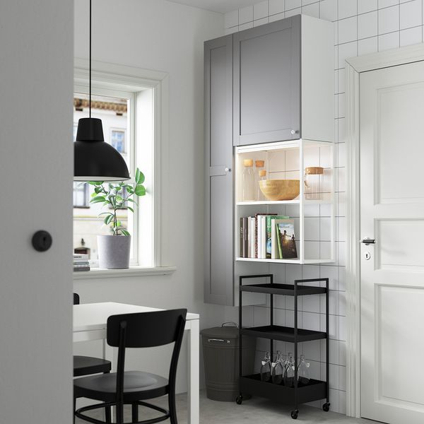 Комбинация для хранения, 90x32x180 см, белый, серый каркас IKEA BEGIVENHET БЕГИВЕНХЕТ 194.802.31 - фото 3