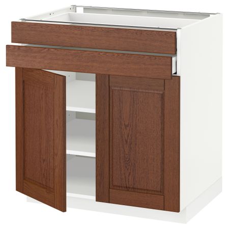 Напольный шкаф, 2 дверцы, 2 ящика МЕТОД / МАКСИМЕРА, белый, Филипстад коричневый