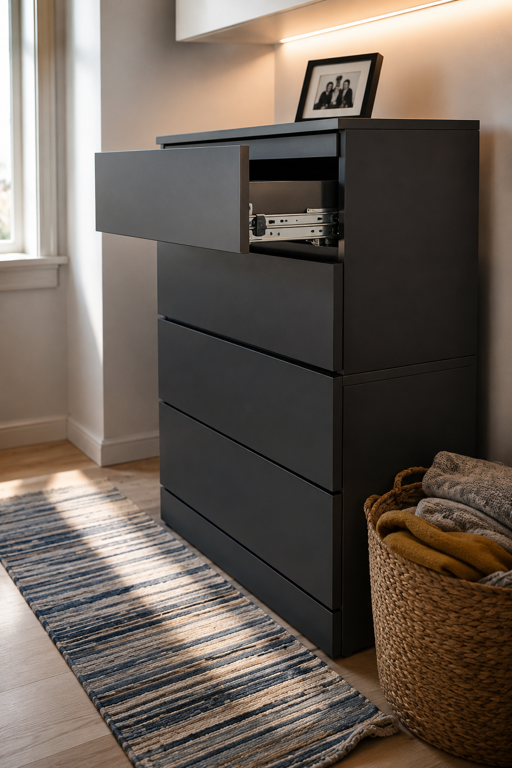 IKEA NORDLI модульный комод антрацит с открытым ящиком и доводчиком soft-close