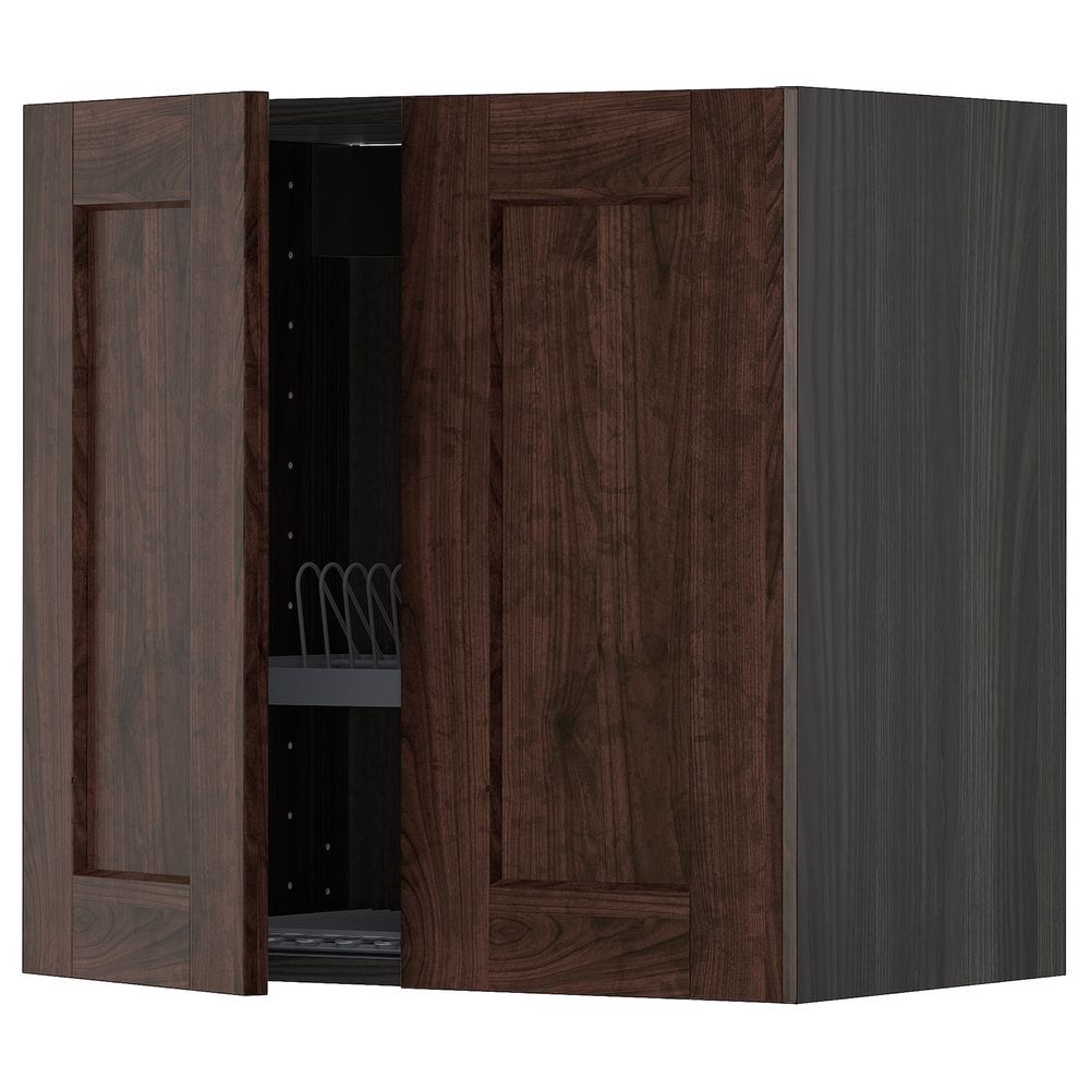 Навесной шкаф с посудной сушилкой, 2 дверец, черный/Эдсерум коричневый 60x60 см IKEA МЕТОД 793.021.94 - схема-чертеж с размерами