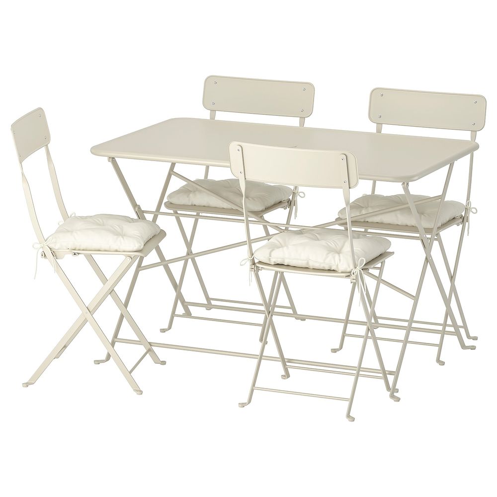Стол + 4 складных стула, для/сада, бежевый/Куддарна бежевый IKEA САЛЬТХОЛЬМЕН 792.863.49 - фото 1