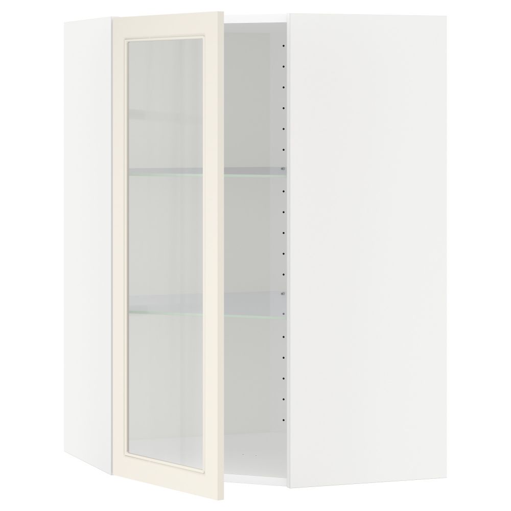 Угловой навесной шкаф с полками, стекляными дверцами МЕТОД, белый, Хитарп белый с оттенком - схема-чертеж с размерами
