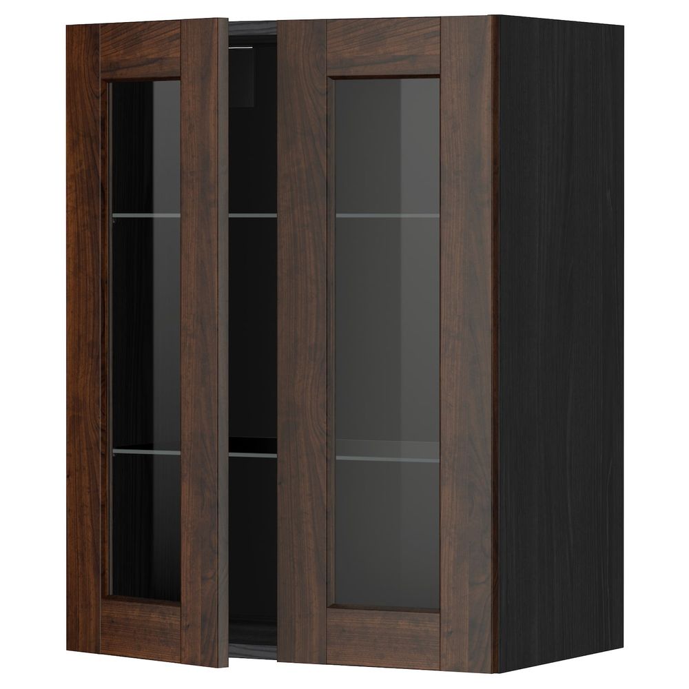 Навесной шкаф с полками, 2 стекло дв, черный/Эдсерум коричневый 60x80 см IKEA МЕТОД 592.264.22 - схема-чертеж с размерами