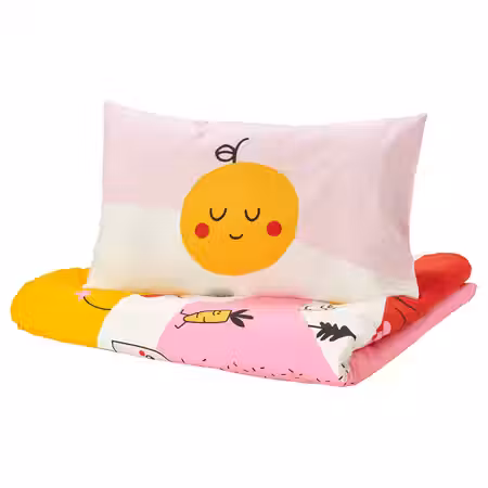 GRÖNFINK Пододеяльник и наволочка д/кроватки - разноцветный/в полоску 110x125/35x55 см