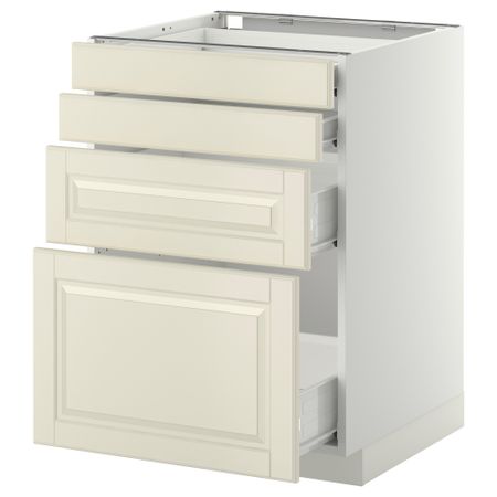 Напольный шкаф 4 фронтальных панели, 4 ящика МЕТОД / ФОРВАРА, белый, Будбин белый с оттенком