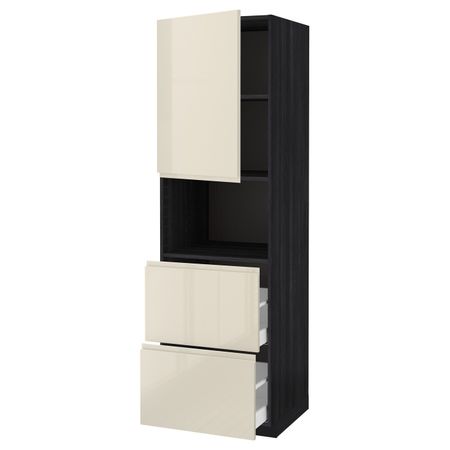 Высокий шкаф для СВЧ/дверца/2ящика, черный, Воксторп глянцевый светло-бежевый 60x60x200 см IKEA МЕТОД 092.391.58