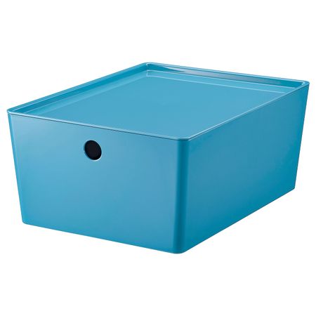 Контейнер с крышкой, синий/пластик 26x35x15 см IKEA KUGGIS КУГГИС 804.626.43
