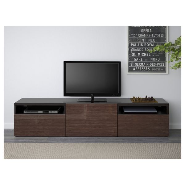 Тумба под ТВ БЕСТО, черно-коричневый, Сельсвикен глянцевый/коричневый (180x40x38 см) - фото 2