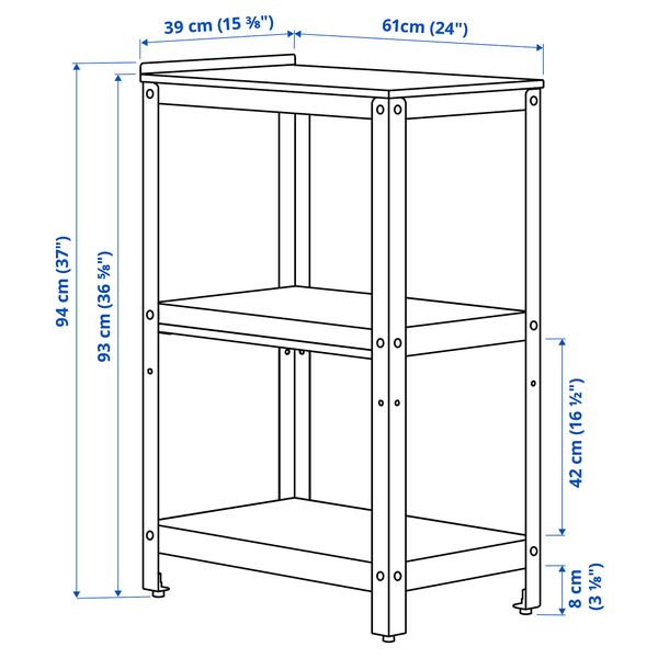Стол разделочный, черный, нержавеющая сталь для сада, 39x61 см IKEA GRILLSKÄR ГРИЛЛЬСКЭР 405.231.77 - схема-чертеж с размерами