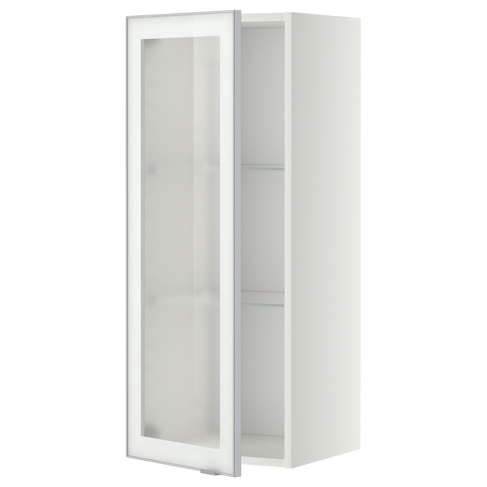 Навесной шкаф с полками, стекляными дв, белый/Ютис матовое стекло 40x100 см IKEA METOD МЕТОД 292.383.32 - фото 1