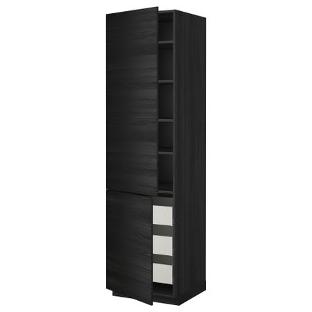 Высокий шкаф + полки, 3 ящика, 2 дверцы МЕТОД / МАКСИМЕРА, черный, Тингсрид черный