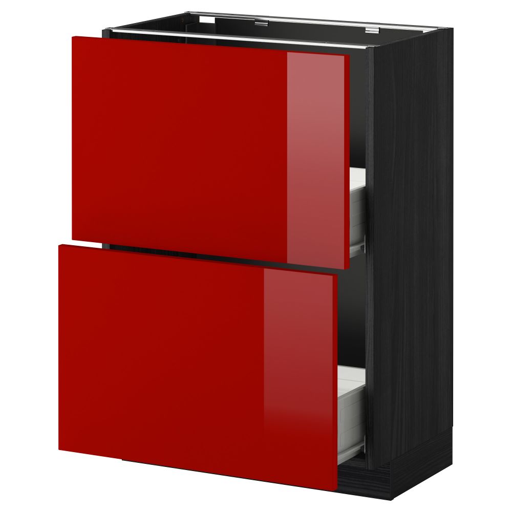 Напольный шкаф с 2 ящиками МЕТОД / ФОРВАРА, черный, Рингульт красный - схема-чертеж с размерами