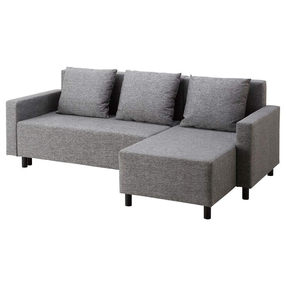 Диван-кровать с козеткой ЛУГНВИК, Сандсбру серый/черный - фото 1