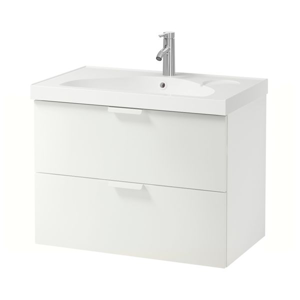 Шкаф для раковины с 2 ящиками ГОДМОРГОН / ЭДЕБОВИКЕН, белый (80x49x64 см) - фото 2