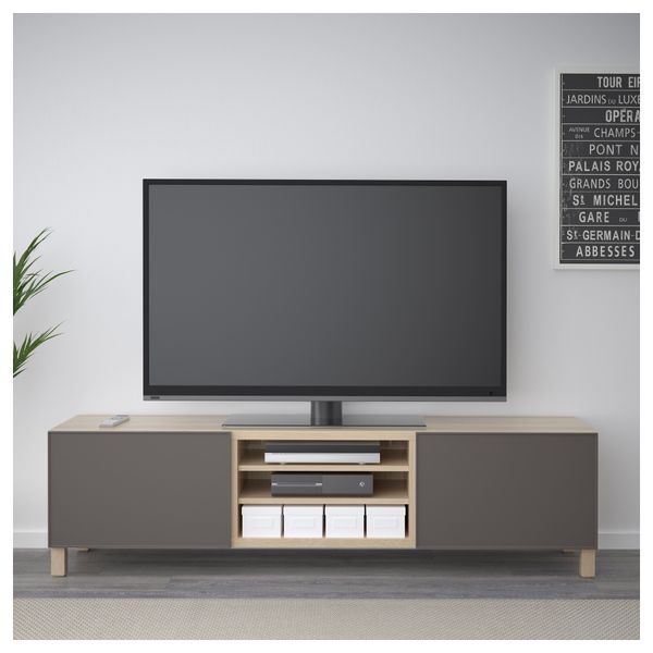 Тумба для ТВ с ящиками БЕСТО, под беленый дуб, Грундсвикен темно-серый (180x40x48 см) - фото 2