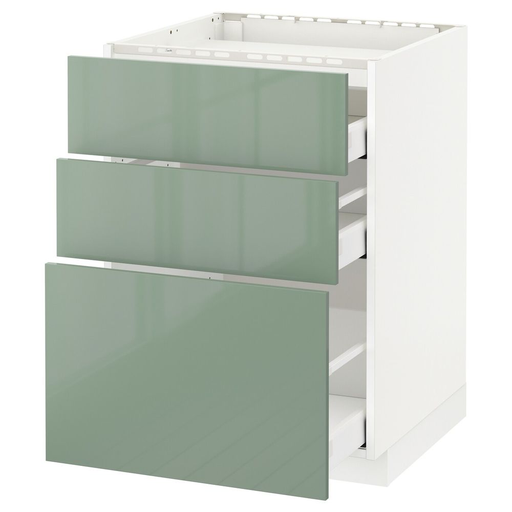 Напольный шкаф, 3 фронтальных панели/3ящика, белый, Калларп светло-зеленый, 60x60 см IKEA МЕТОД / МАКСИМЕРА 992.459.18 - схема-чертеж с размерами