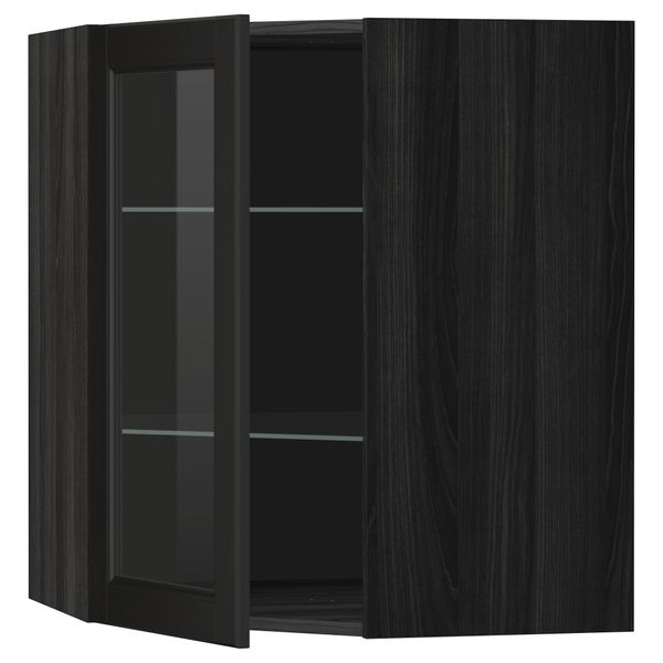 Угловой навесной шкаф с полками, стекляными дверцами МЕТОД, черный, Лаксарби черно-коричневый - схема-чертеж с размерами