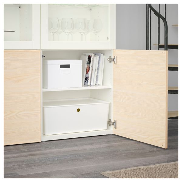 Комбинация для хранения со стеклянными дверцами БЕСТО, белый, Инвикен ясеневый шпон (120x40x192 см) - схема-чертеж с размерами