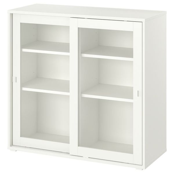 VIHALS Шкаф+раздвижные стеклянные дверцы - белый 95x37x90 см - фото 1