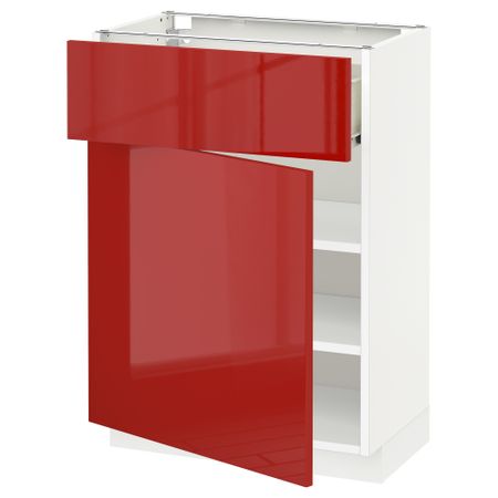 Напольный шкаф с ящиком, дверью МЕТОД / ФОРВАРА, белый, Рингульт красный