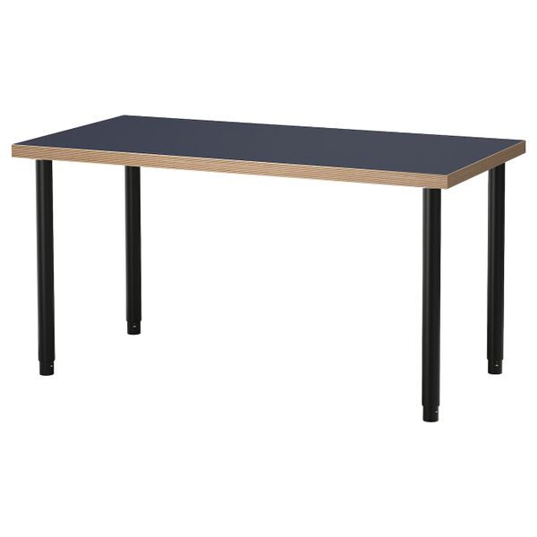 Стол, синий, черный, 120x60 см IKEA ЛИННМОН / ОЛОВ 592.796.08 - фото 1