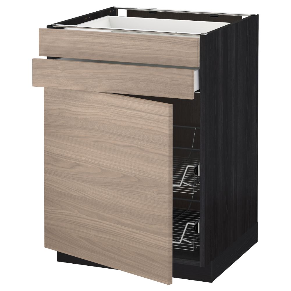 Напольный шкаф, дверца, 2 ящика, проволочных корзин МЕТОД / МАКСИМЕРА, черный, Брокхульт светло-серый - схема-чертеж с размерами