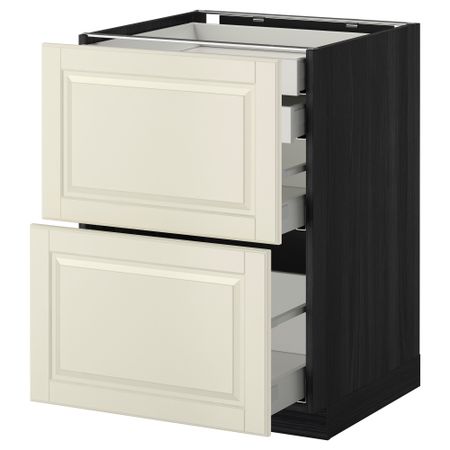 Напольный шкаф 2 фронтальные панели, 2 нижних, 1 средний, 1 высокий ящик МЕТОД / МАКСИМЕРА, черный, Будбин белый с оттенком